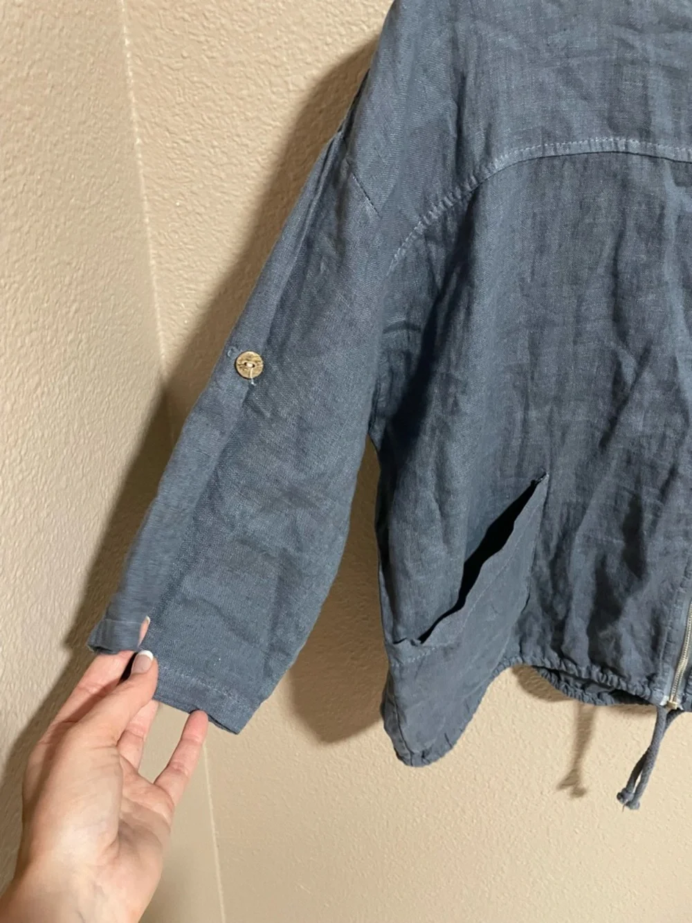 Made in Italy linen Lightweight Blue Hooded Zip-Front Women's Jacket